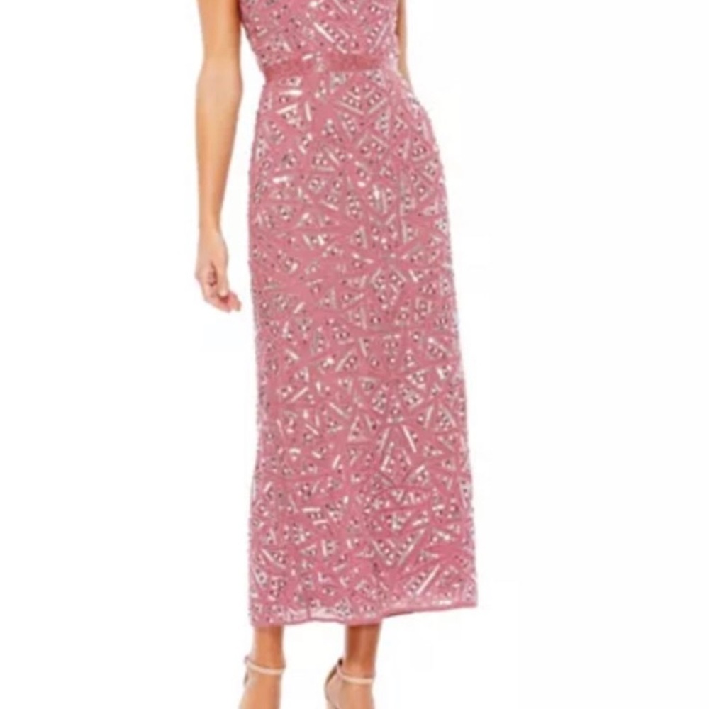 Mac Duggal Pink One Shoulder Sleeveless Midi Gown